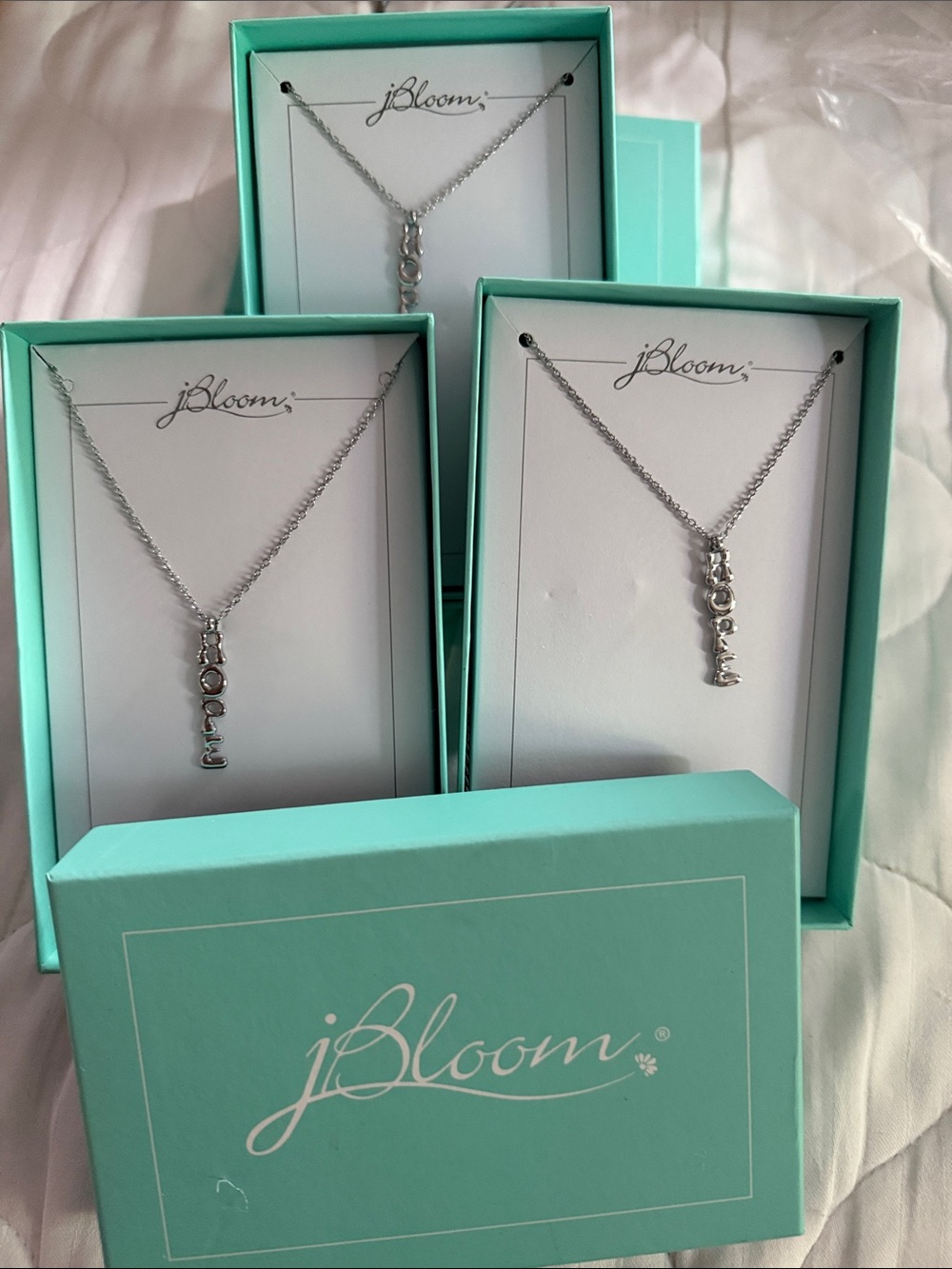 bloom Silver 'HOPE' Vertical Pendant Necklace Trio